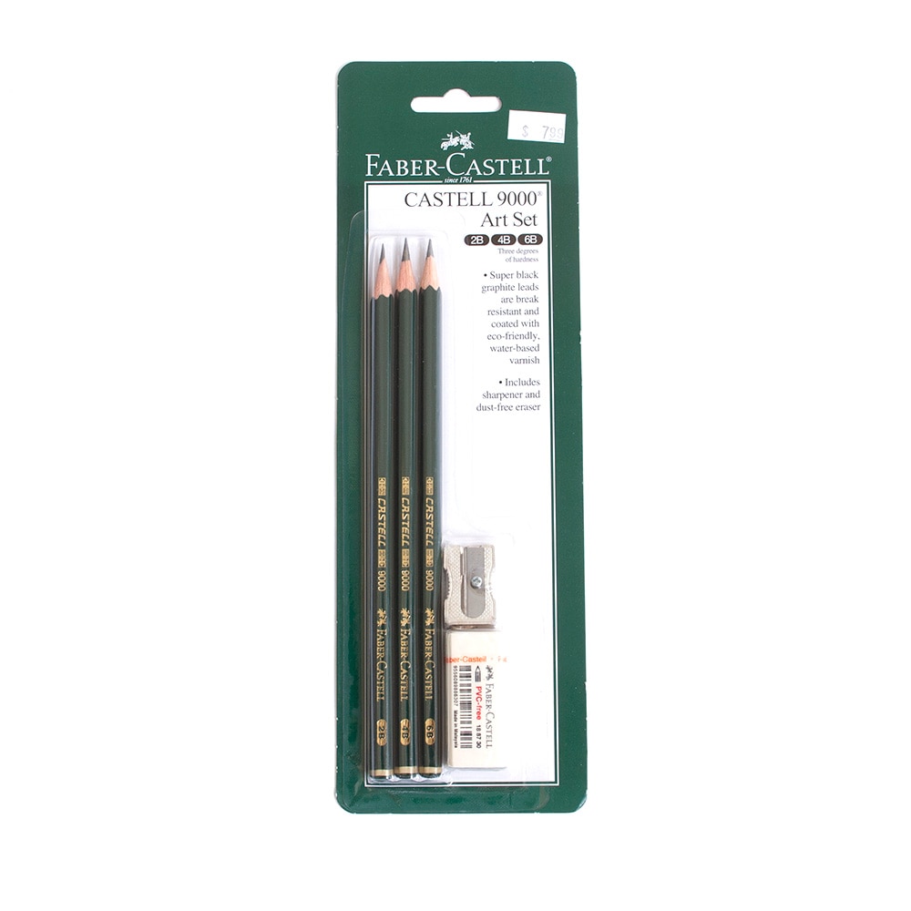 Faber-Castell, Sharpeners, Art & School, 9000, Pencil Set, 2B, 4B, 6B, Sharpener, Eraser, 705617